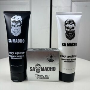 SA MACHO Beard Care 3 Piece Set - Shampoo Conditioner & Styling Balm
